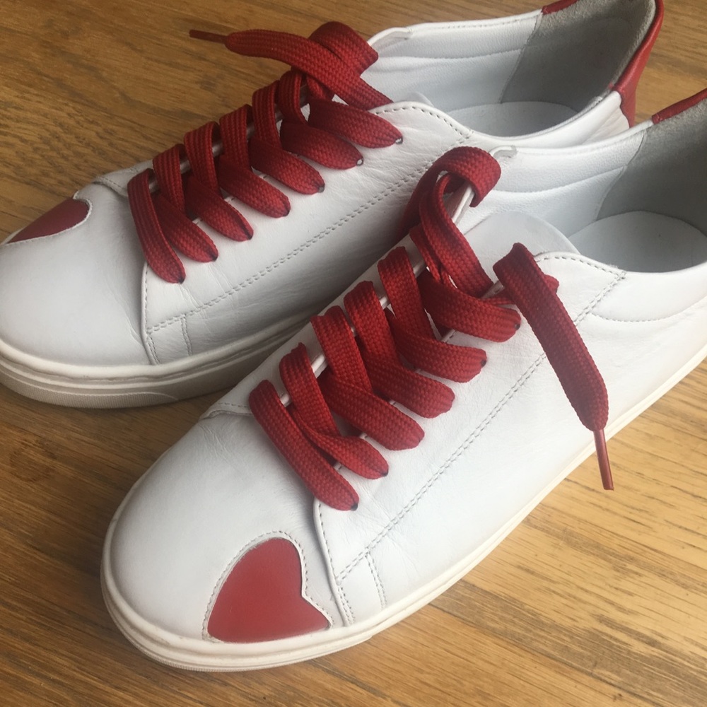 Red and white leather sneakers European brand 38